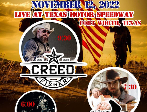 CJ Garton Joins Creed Fisher & Teague Brothers Band At The American VetFest On November 12 At Texas Motor Speedway