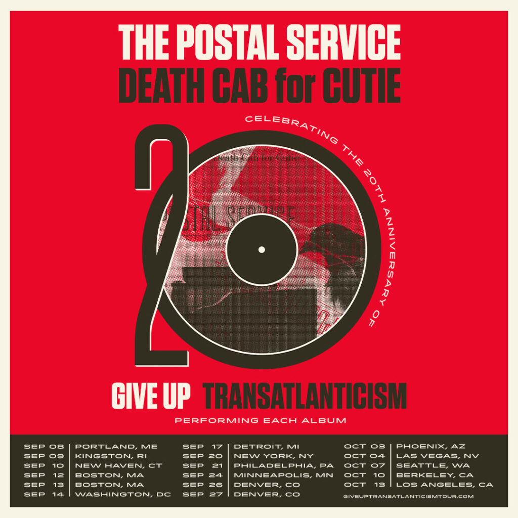 THE POSTAL SERVICE AND DEATH CAB FOR CUTIE ANNOUNCE UNPRECEDENTED 20TH ANNIVERSARY CO-HEADLINE TOUR
