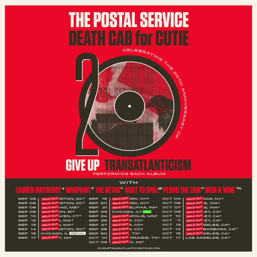 THE POSTAL SERVICE AND DEATH CAB FOR CUTIE CO-HEADLINE TOUR ADDS INTIMATE DATE AT CHICAGOâS SALT SHED