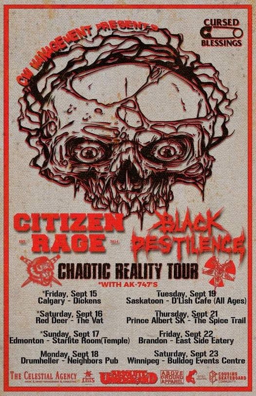 BLACK PESTILENCE Kick-Off Western Canadian Tour Dates (AB, SK, MB) w/ Citizen Rage + New Album âChaotic Wisdomâ Out Now!