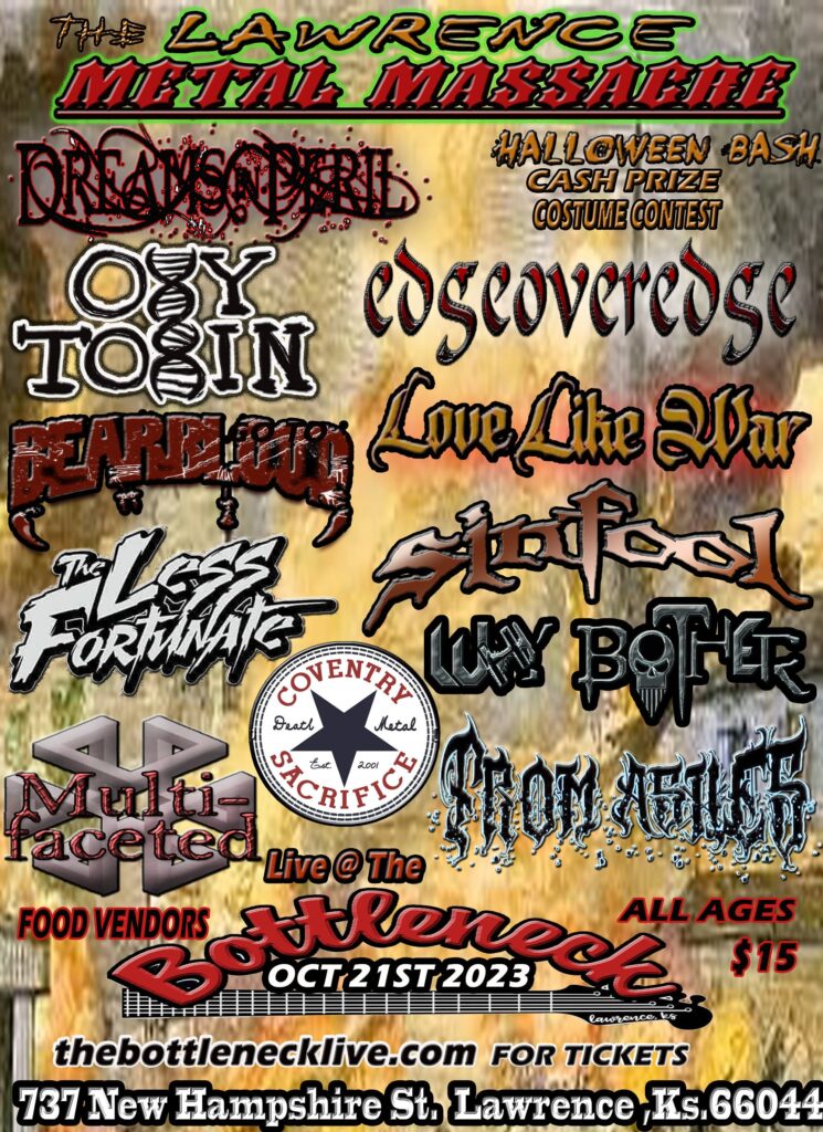 LAWRENCE METAL MASSACRE Announces Lineup for Halloween Bash Oct 21st w/ Dreams In Peril, Sin Fool, Bearblood and more!