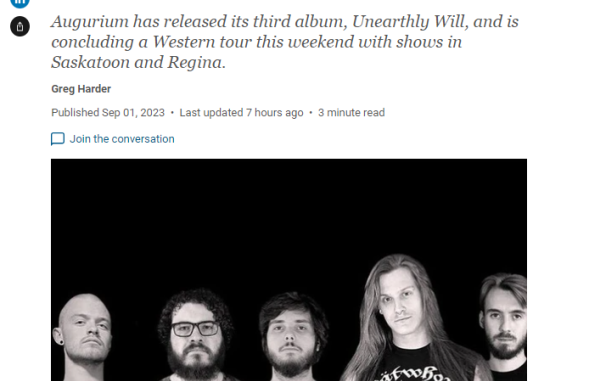 Regina Leader Post – Regina metal band Augurium is on the road to a comeback