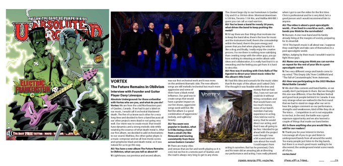 ICYMI: Absolute Underground Magazine Issue 114 Halloween Issue with Electric Frankenstein, John Carpenter, James Jude Courtney Halloweenâs new Michael Myers and more … interviews w/ Vortex Band, Massive Scar Era, Hyperia, Atria, Display Of Decay Gore House Productions, Rockin’ Engine