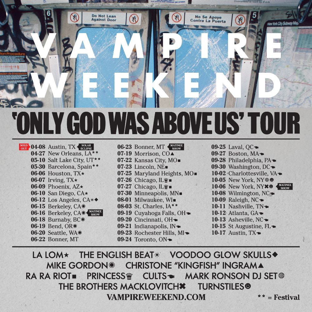 VAMPIRE WEEKEND RELEASES FIRST NEW MUSIC IN FIVE YEARS & ANNOUNCE NORTH AMERICAN TOUR DATES