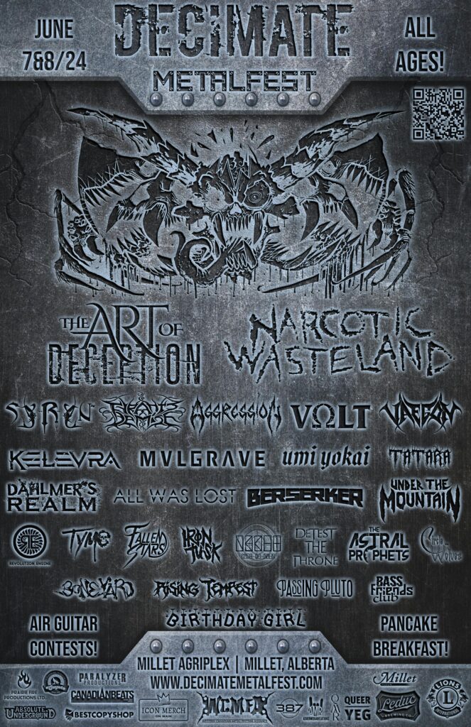 DECIMATE METALFEST (Millet, AB) Announces 2024 Lineup w/ Narcotic Wasteland, The Art of Deception, Tyrants Demise, Syryn, Aggression and more!