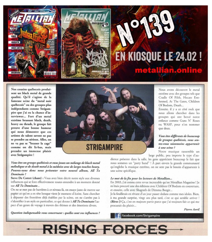 m/ Merci Metallian m/ Strigampire, Judicator, Kelevra et plus!