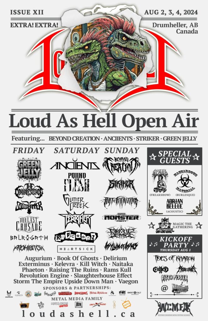 Reminder – Aug 2-4 – LOUD AS HELL 2024 w/ BEYOND CREATION, STRIKER, ANCIIENTS, POUND OF FLESH, GREEN JELLY, THE CONVALESCENCE AND MORE!