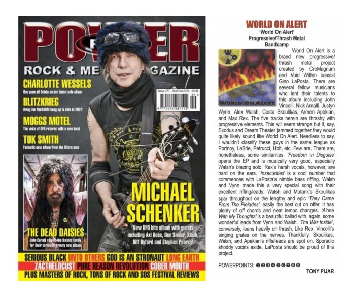 m/ Powerplay Rock and Metal Magazine 277 September/October 2024 m/ World On Alert, The Aphelion, Rockshots Records Gloria Perpetua, ððð«ð¥ð¨ðð ð.ð.