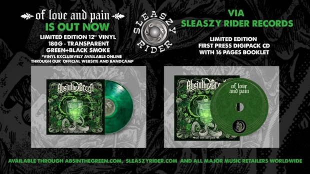 ABSINTHE GREEN Of Love and Pain limited edition vinyl and CD artwork