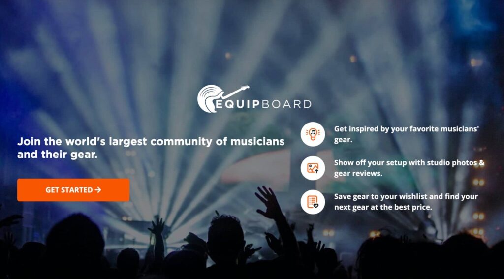 Equipboard home page and music gear platform