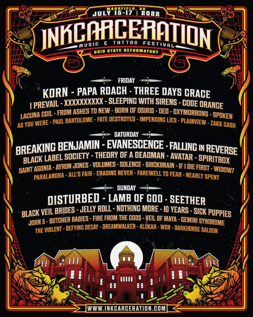 Inkcarceration Music & Tattoo Festival 2022 official lineup poster