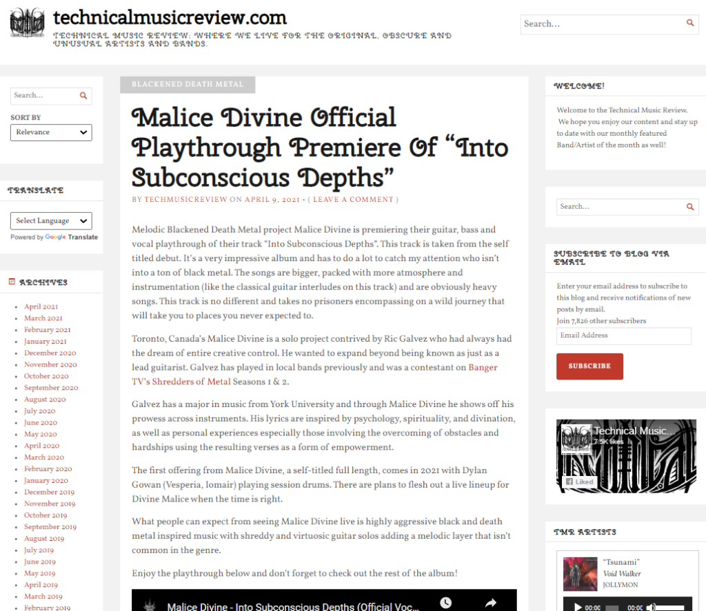 MALICE DIVINE – Into Subconscious Depths guitar playthrough publicity image