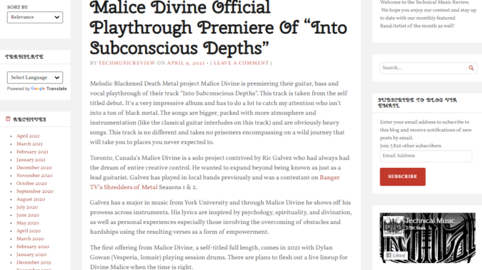 MALICE DIVINE – Into Subconscious Depths guitar playthrough publicity image