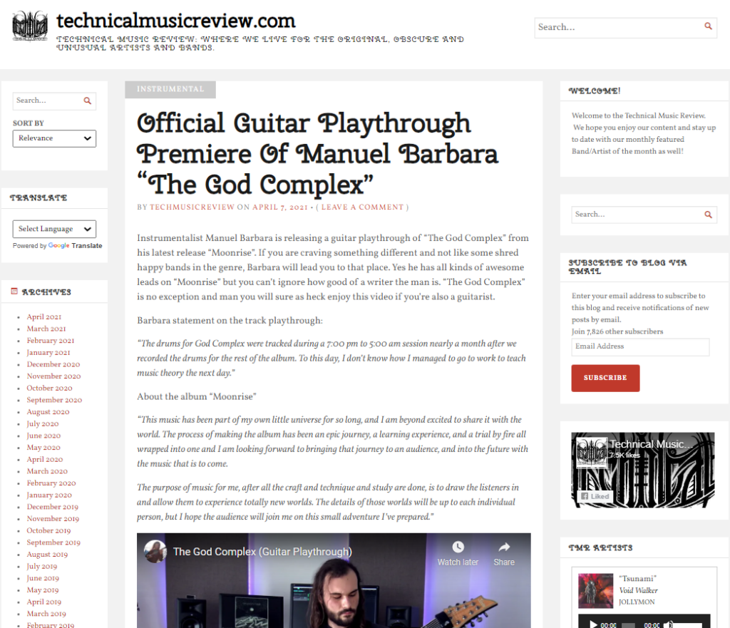 Manuel Barbará – The God Complex guitar playthrough publicity image