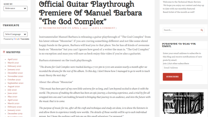 Manuel Barbará – The God Complex guitar playthrough publicity image