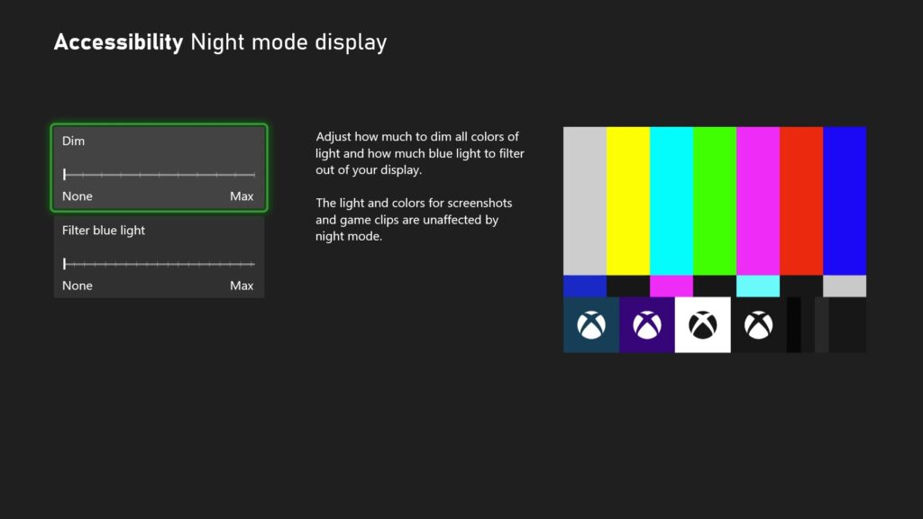 October 2021 Xbox Update – Xbox Night Mode off